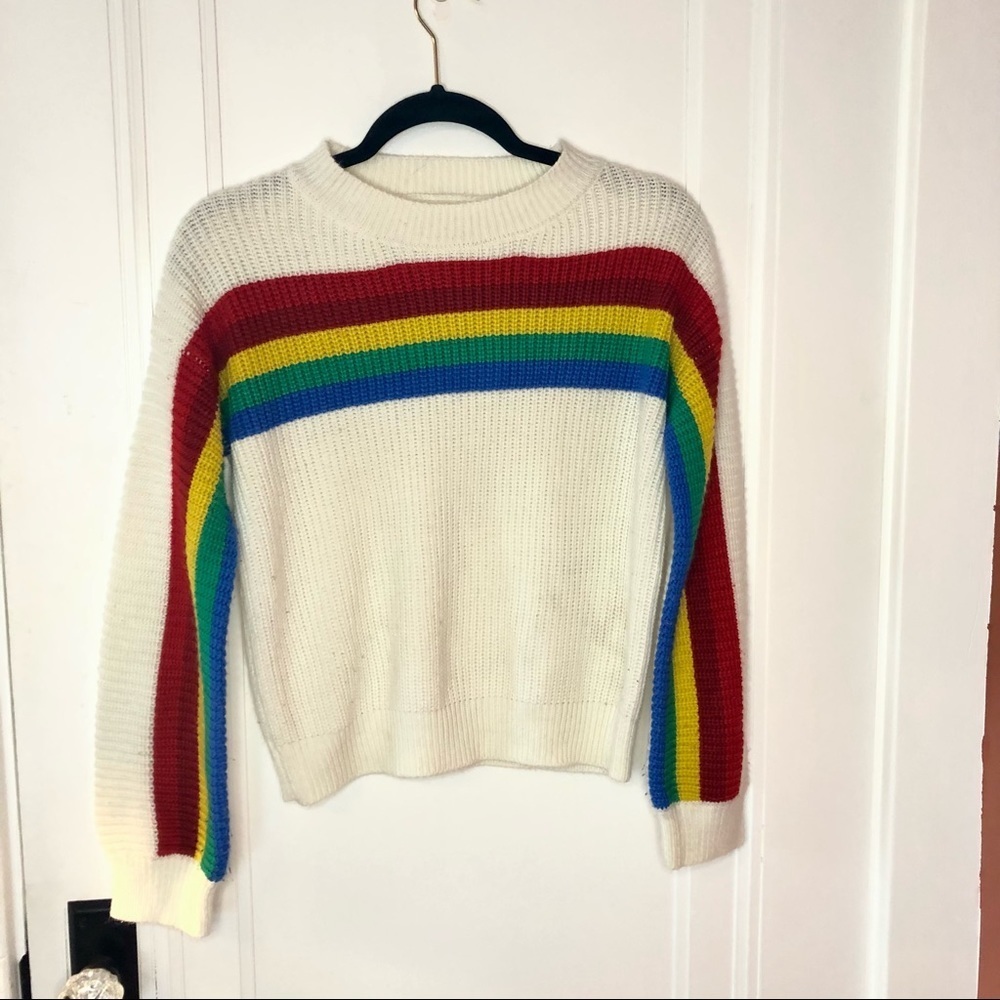 Rainbow Stripe Crew Neck Sweater